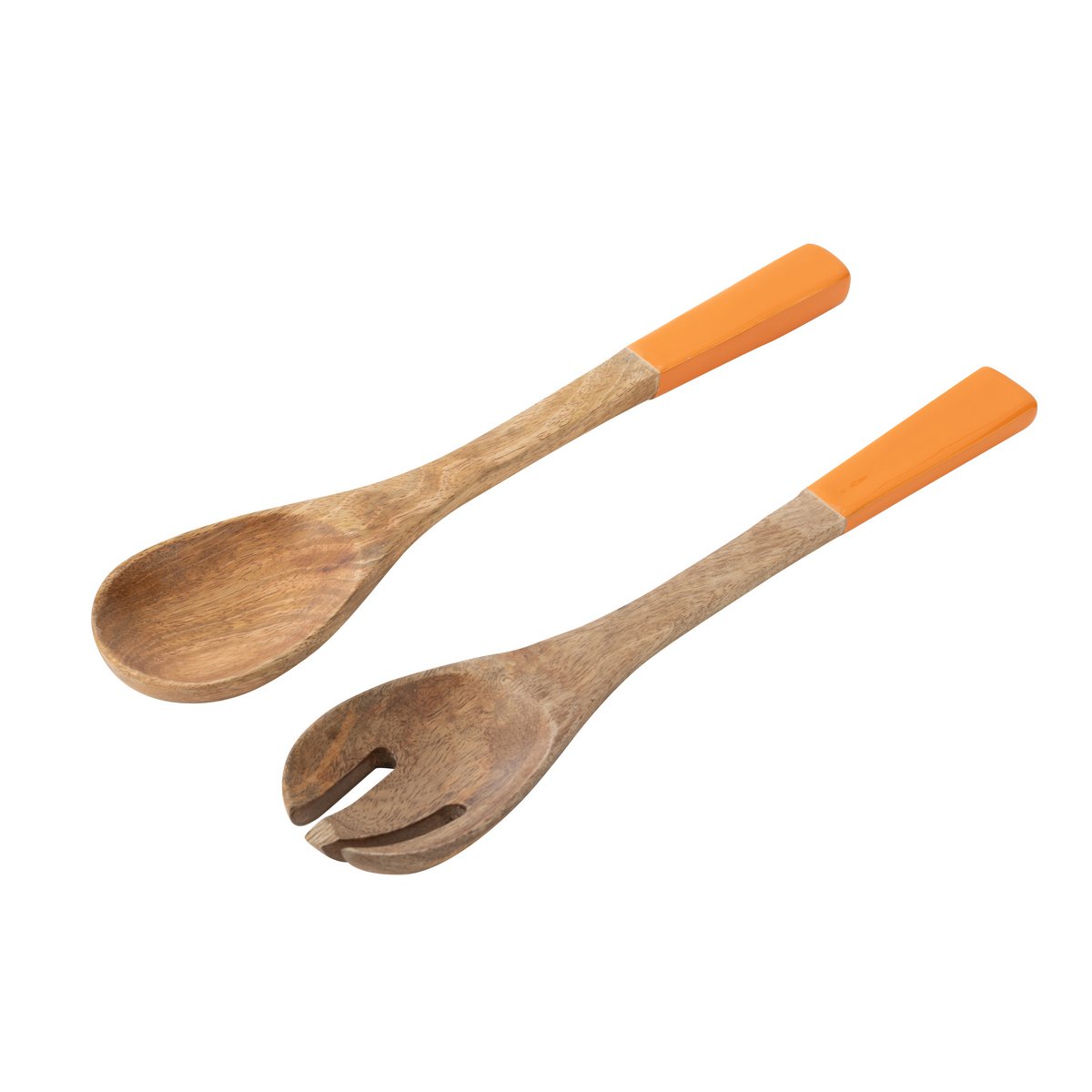 Zoom sur les couverts à salade J-Line, détails du bois de manguier et finition artisanale.