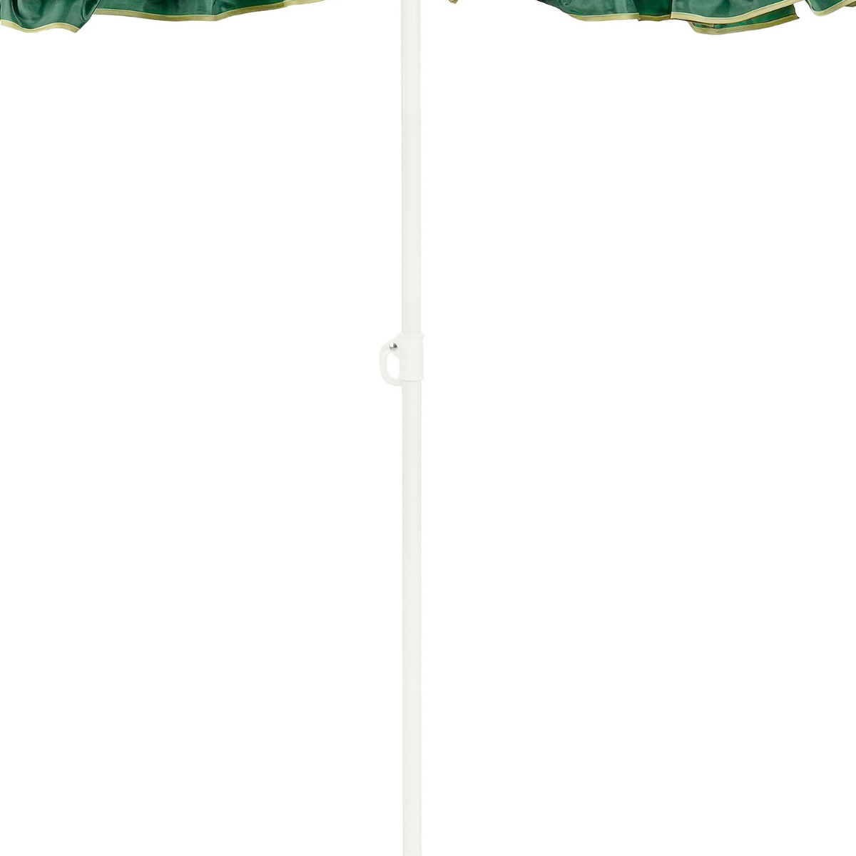 Détail du parasol vert en polyester et mât en acier