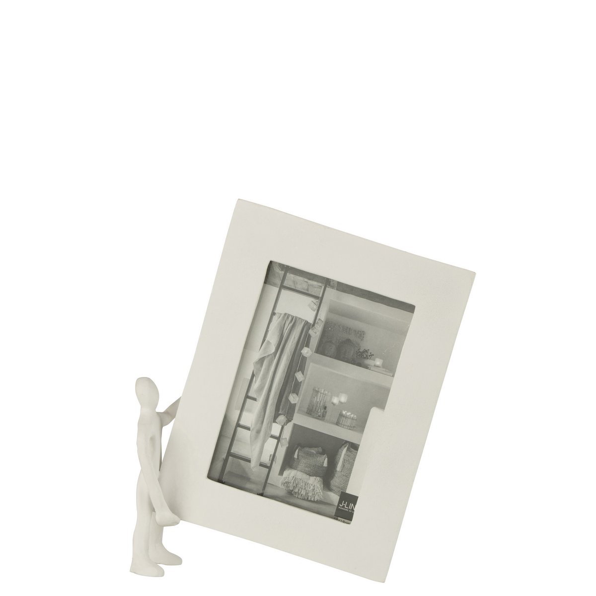 Cadre photo J-Line blanc en aluminium avec figurine, vue de côté