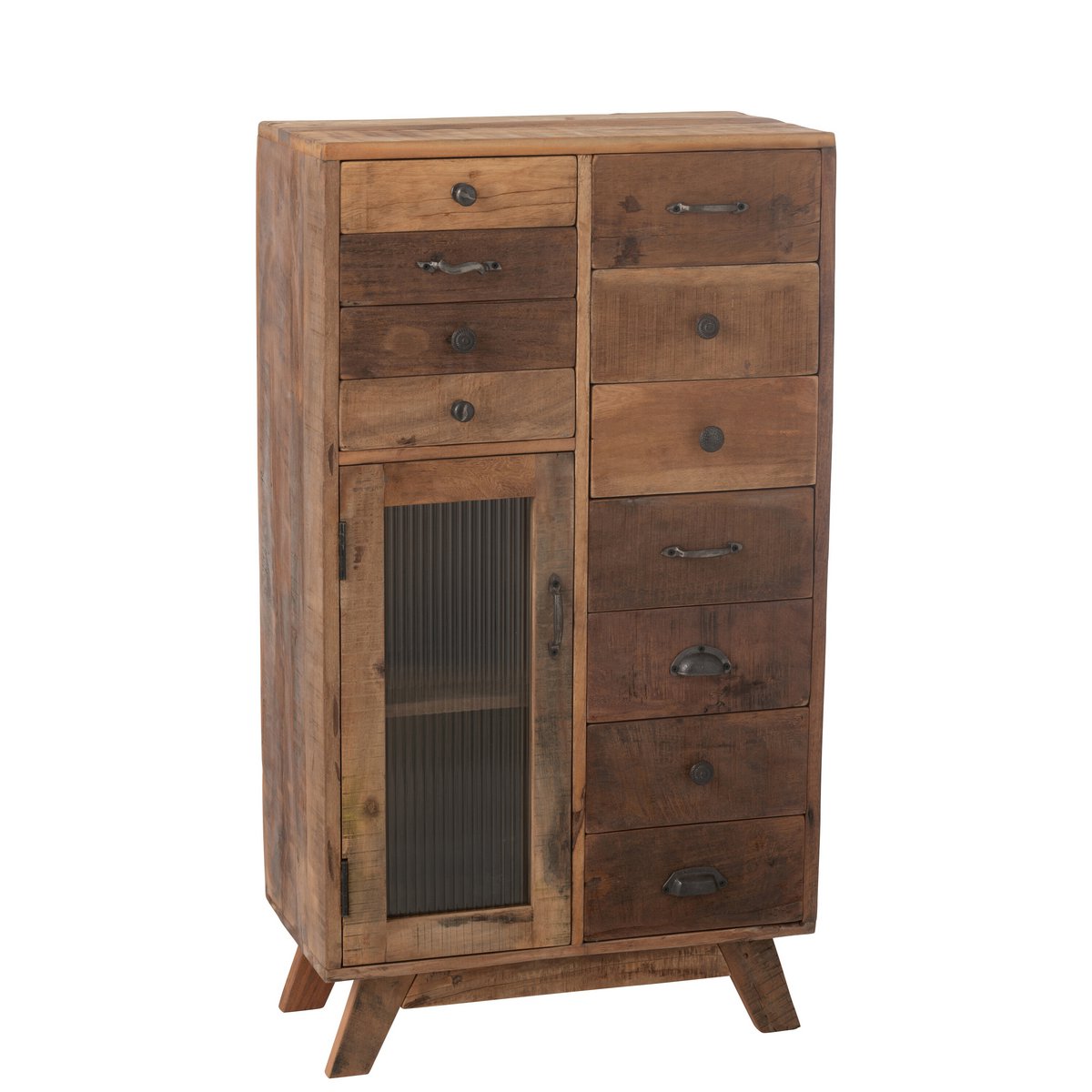 Armoire rétro J-Line en bois recyclé avec verre naturel, vue de face