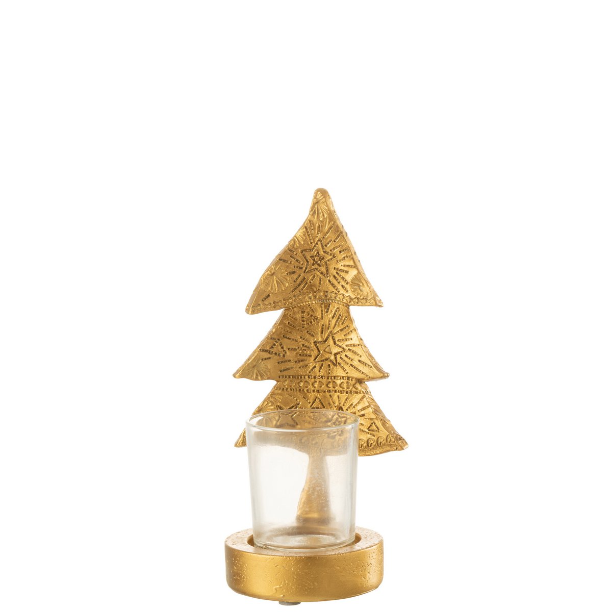 Bougeoir sapin de Noël J-Line en polyresine dorée, vue de face