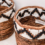 Petit panier rond pour plantes ou comme panier de rangement | Panier Boho tissé SADARA avec motif macramé