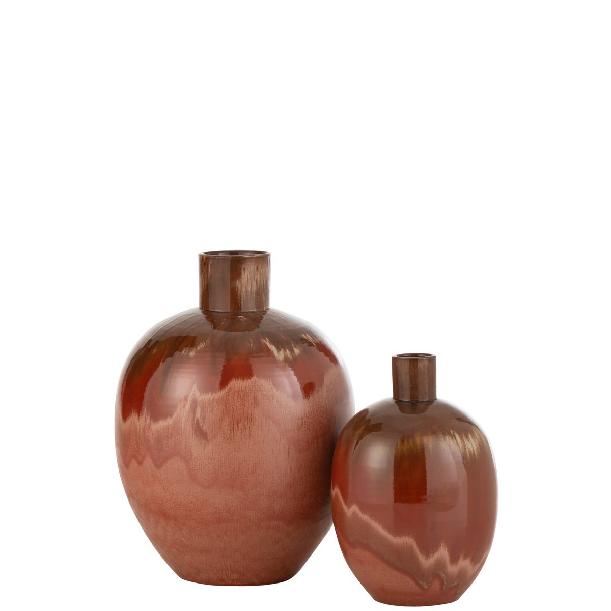 Vase ovale J-Line en céramique rouge, vue de face