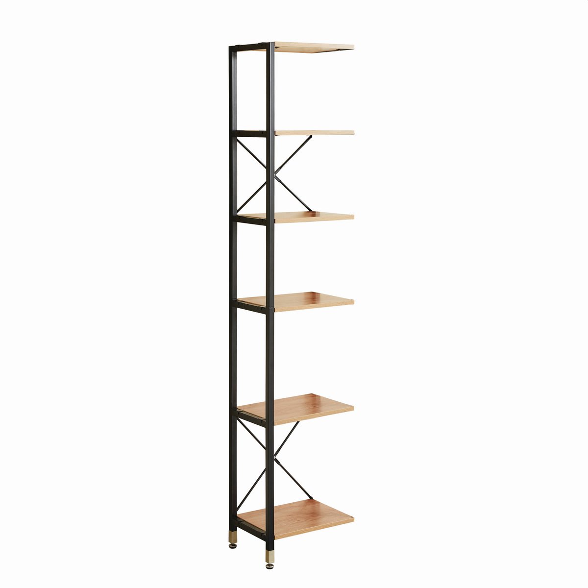Étagère étroite en métal et MDF, détail des étagères et du cadre