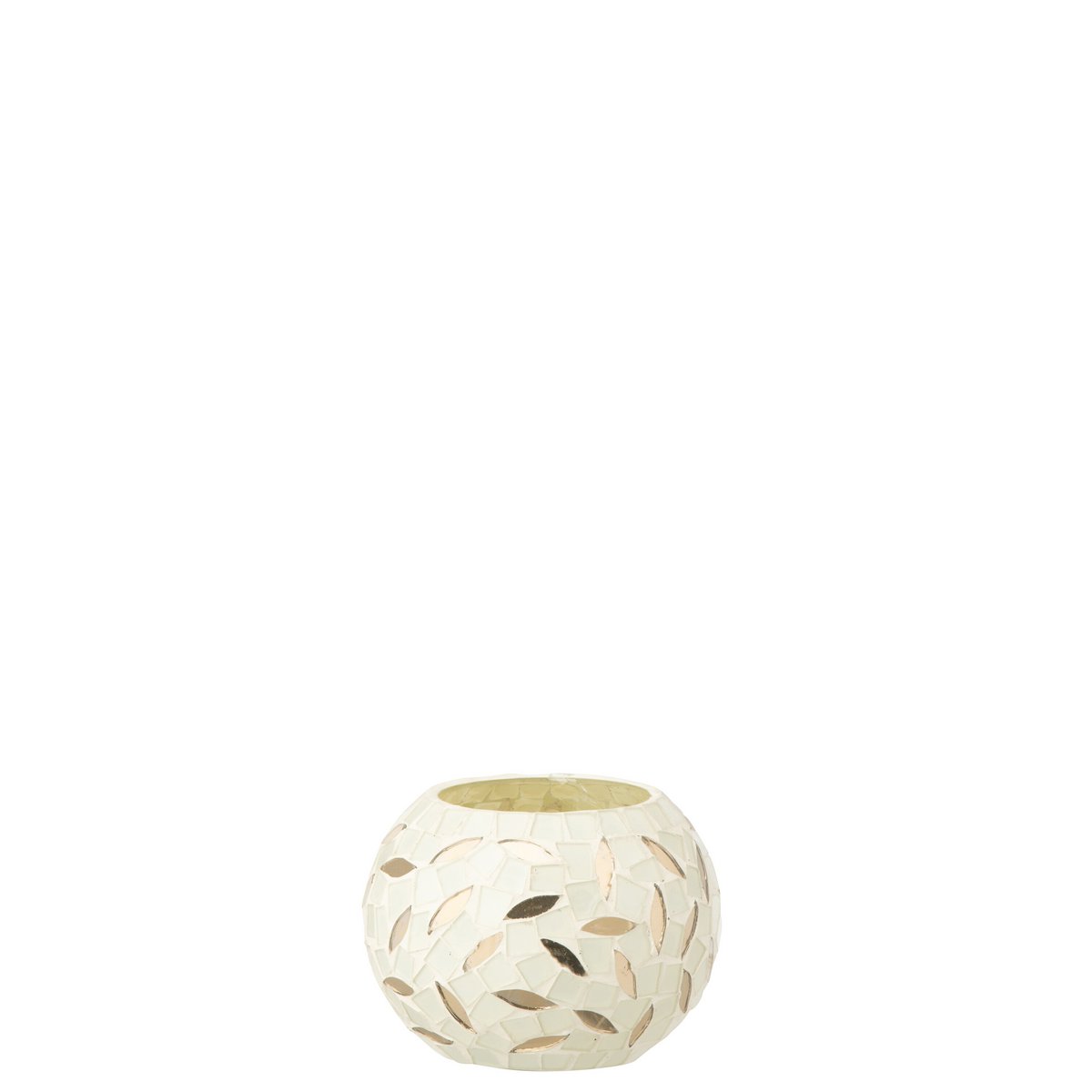 Bougeoir J-Line Ball Mosaic en verre blanc et argent, petit format.