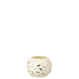 Bougeoir J-Line Ball Mosaic en verre blanc et argent, petit format.