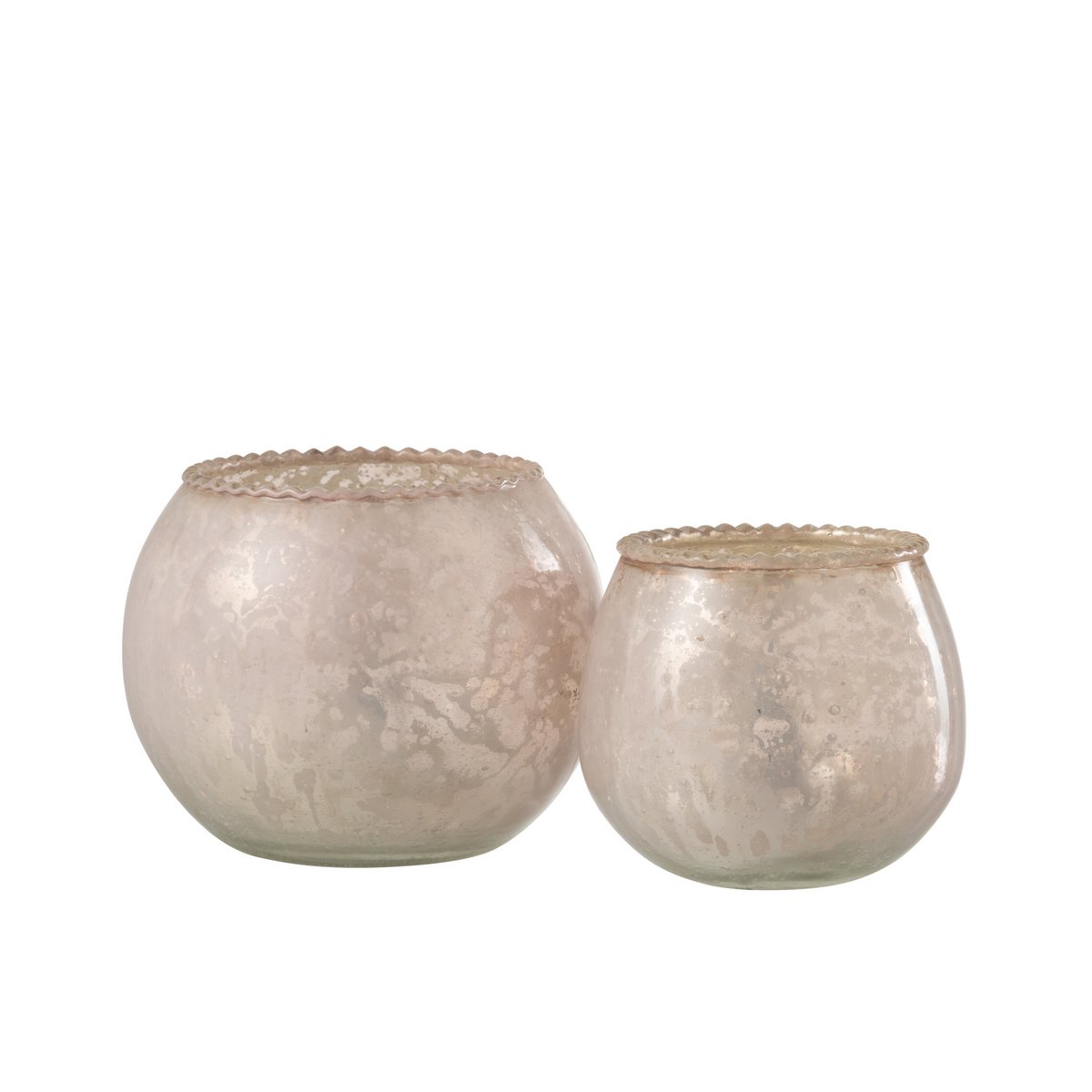 Lanterne J-Line en verre rose sur une table en bois