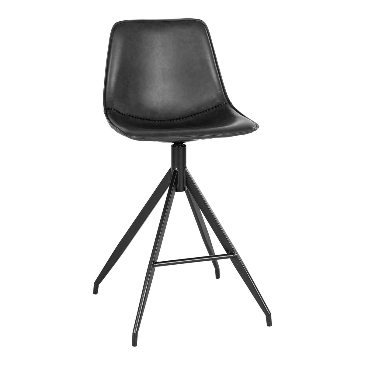 Chaise de Comptoir Monaco en cuir PU noir avec pieds en métal, vue de face.