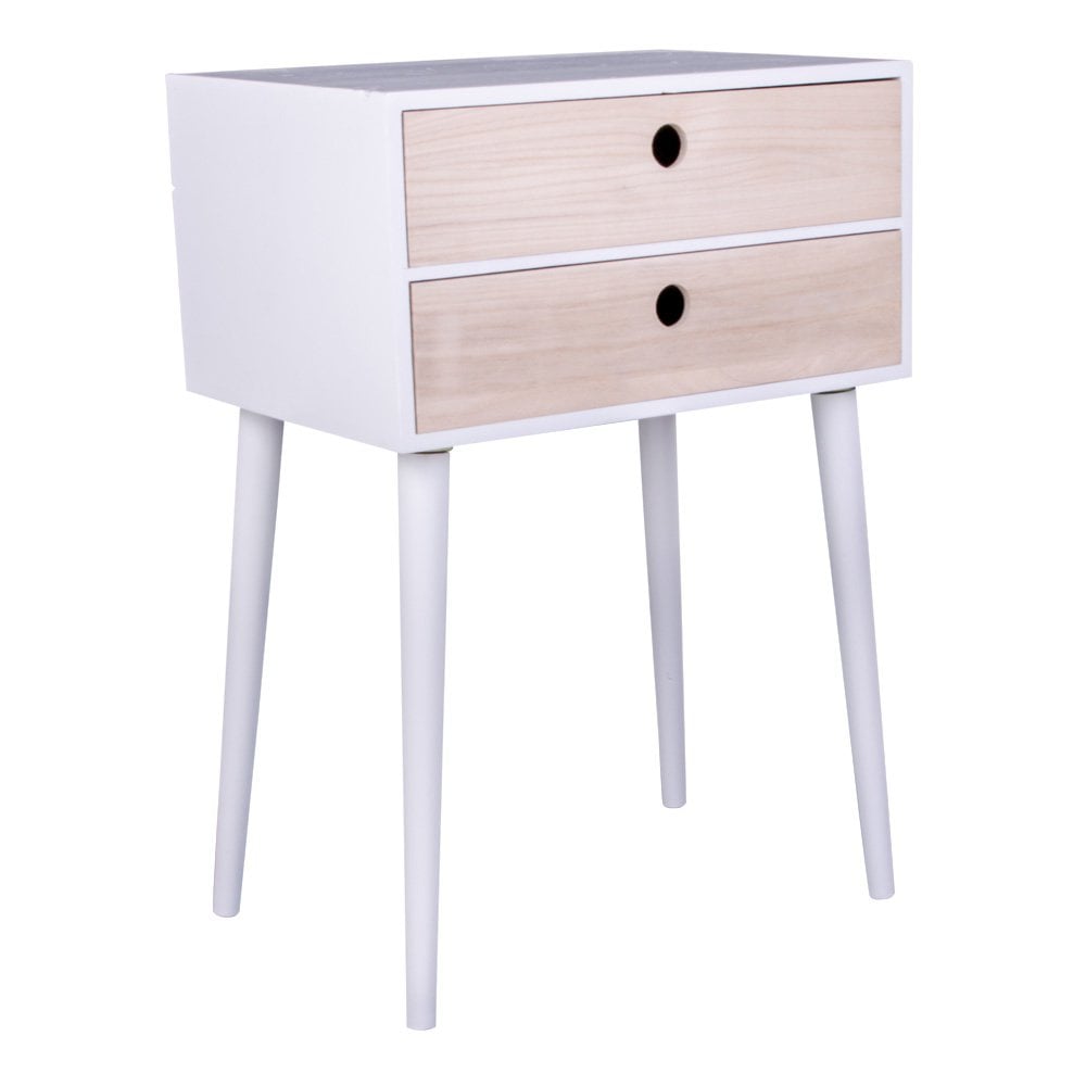 Table d'appoint Rimini avec cadre blanc et tiroirs bois naturel