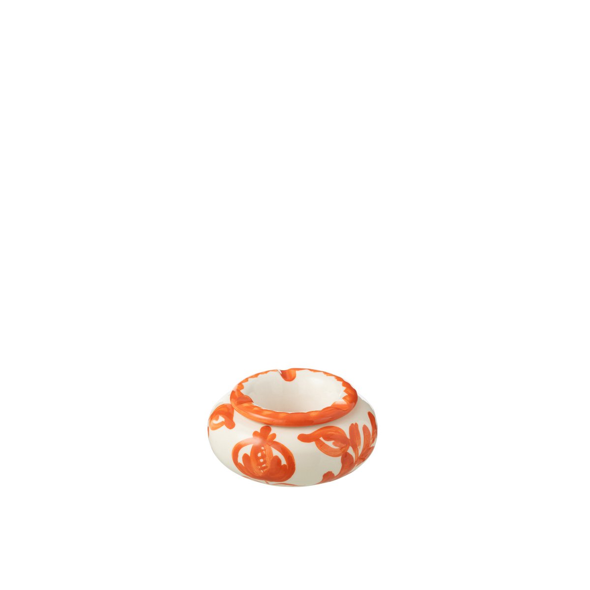 Cendrier Grenade J-Line en céramique blanche et orange, vue de face