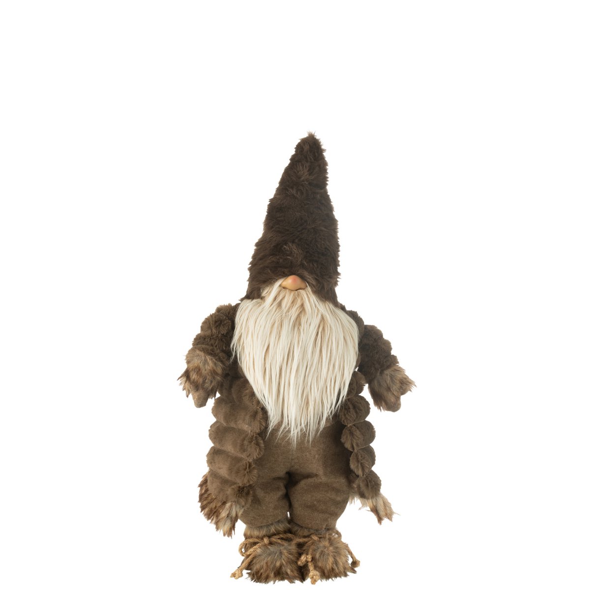 Figurine J-Line Gnome Forest en textile marron, vue de face.