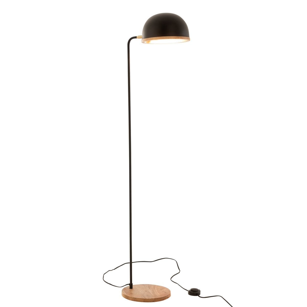 Lampe à plancher Evy en métal noir et bois naturel, vue de face