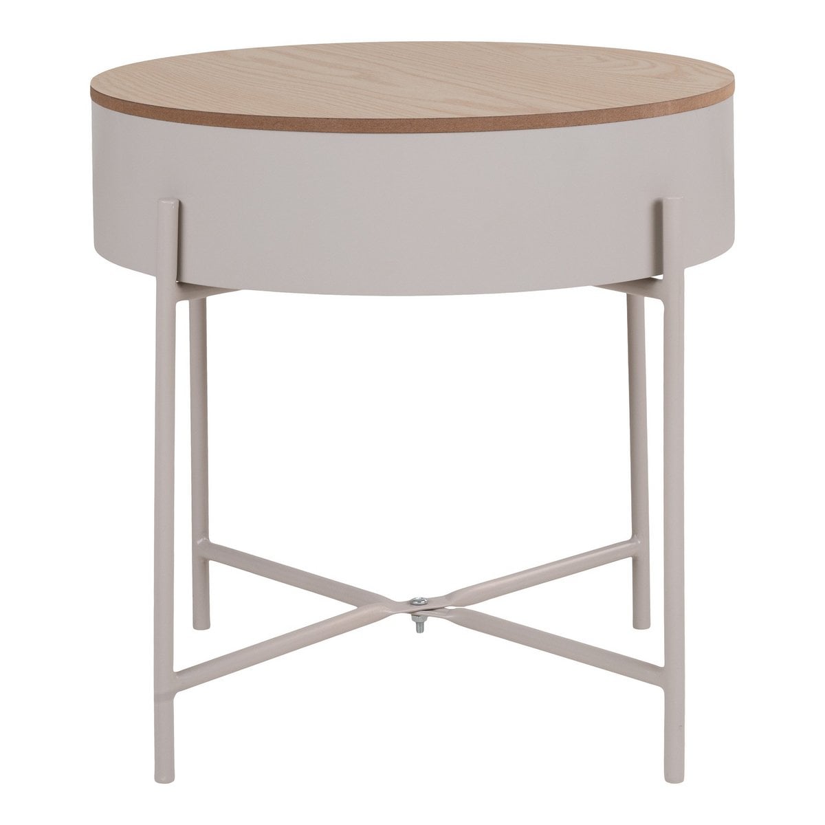 Sisco Side Table vue de face, acier thermolaqué beige-gris