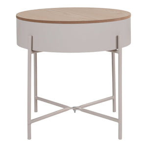 Sisco Side Table vue de face, acier thermolaqué beige-gris