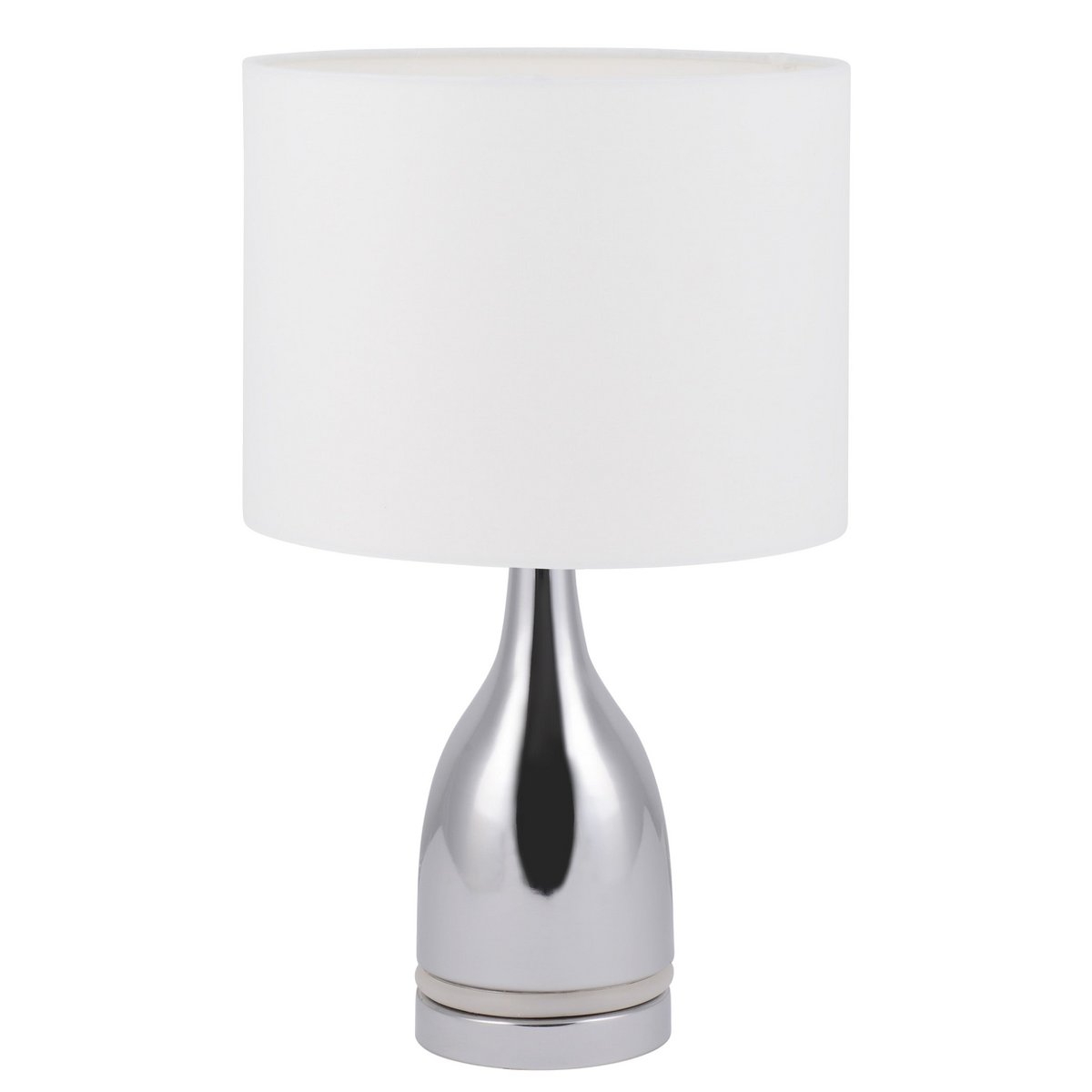 Lampe de table LED Cosima en chrome et blanc, vue de face