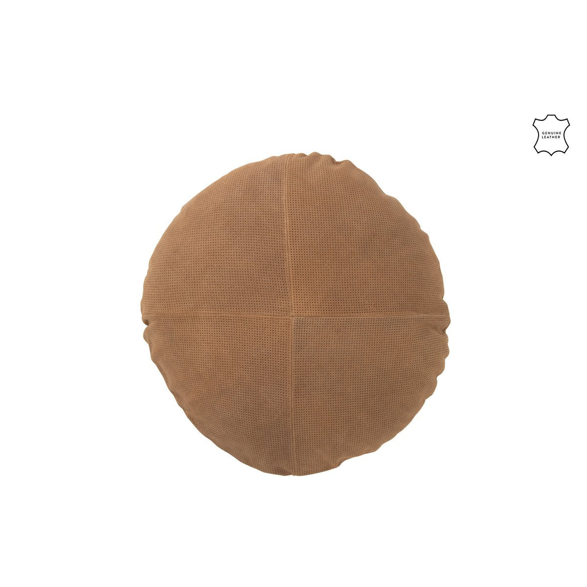 Coussin J-Line Rond en cuir camel, design élégant et confortable