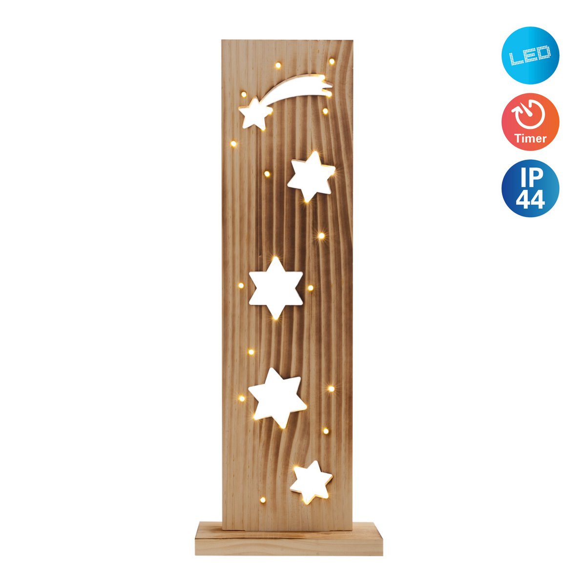 "Étoiles" en bois de bois à LED, en bois naturel avec des LED fixes, décoration de Noël pour l'extérieur