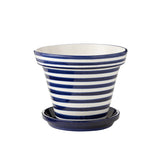 Pot de fleurs J-Lline Granada Stripes en céramique bleue, vue de face