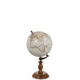 Globe J-Line sur socle en bois blanc, vue de face avec détails élégants