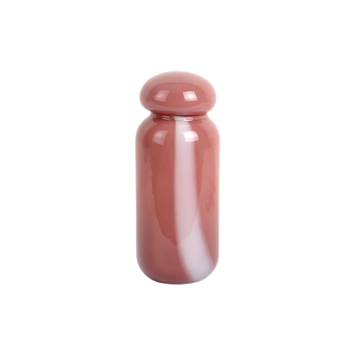 Vase Dulce Raya en verre or rosé avec rayures blanches, vue de face