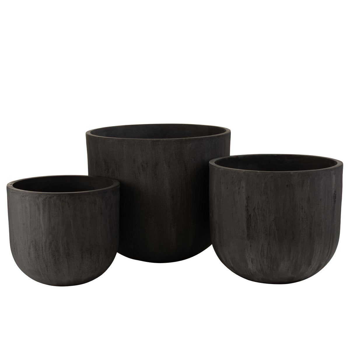 Pot de fleurs rond et haut en céramique noire de J-Line, design moderne