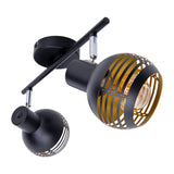 Mur et plafond à 2 places "Casco" en métal en noir, et or, avec socket e27, 36 x 12 x 15 cm. Éclairage élégant pour le salon, la salle à manger ou la cuisine.