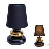 Lampe de table en céramique "Stoney", lampe de table en céramique et textile en noir, or, avec version E14, lampe de table pour salle à manger, salon, couloir ou bureau, ou comme lampe de chevet, 31 cm de haut