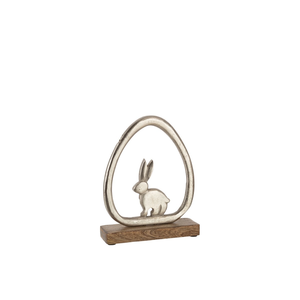 Oeuf de Lapin J-Line en bois et métal argenté, vue de face