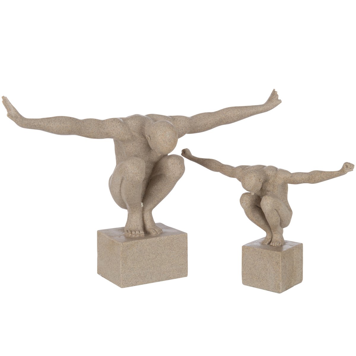 Sculpture athlète en marbre beige de J-Line, vue avant
