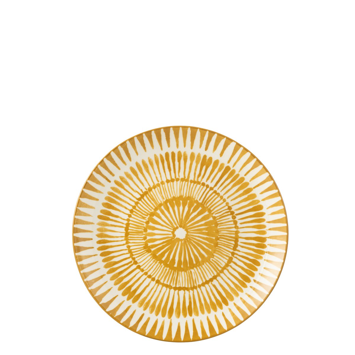 Assiette J-Line Jam en porcelaine blanche et ocre, vue de face