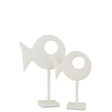 Figurine poisson en aluminium blanc sur pied, vue de face
