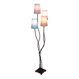 Lampe debout textile 4-flamme "boho" coloré, lampadaire avec parapluies colorés, avec une douille E14, pour salle à manger, salon, couloir ou bureau, 140 cm de haut
