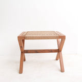 Grand tabouret en bois INDRA (beige) en Trembesi avec une surface d'assise en papier recyclé tissé