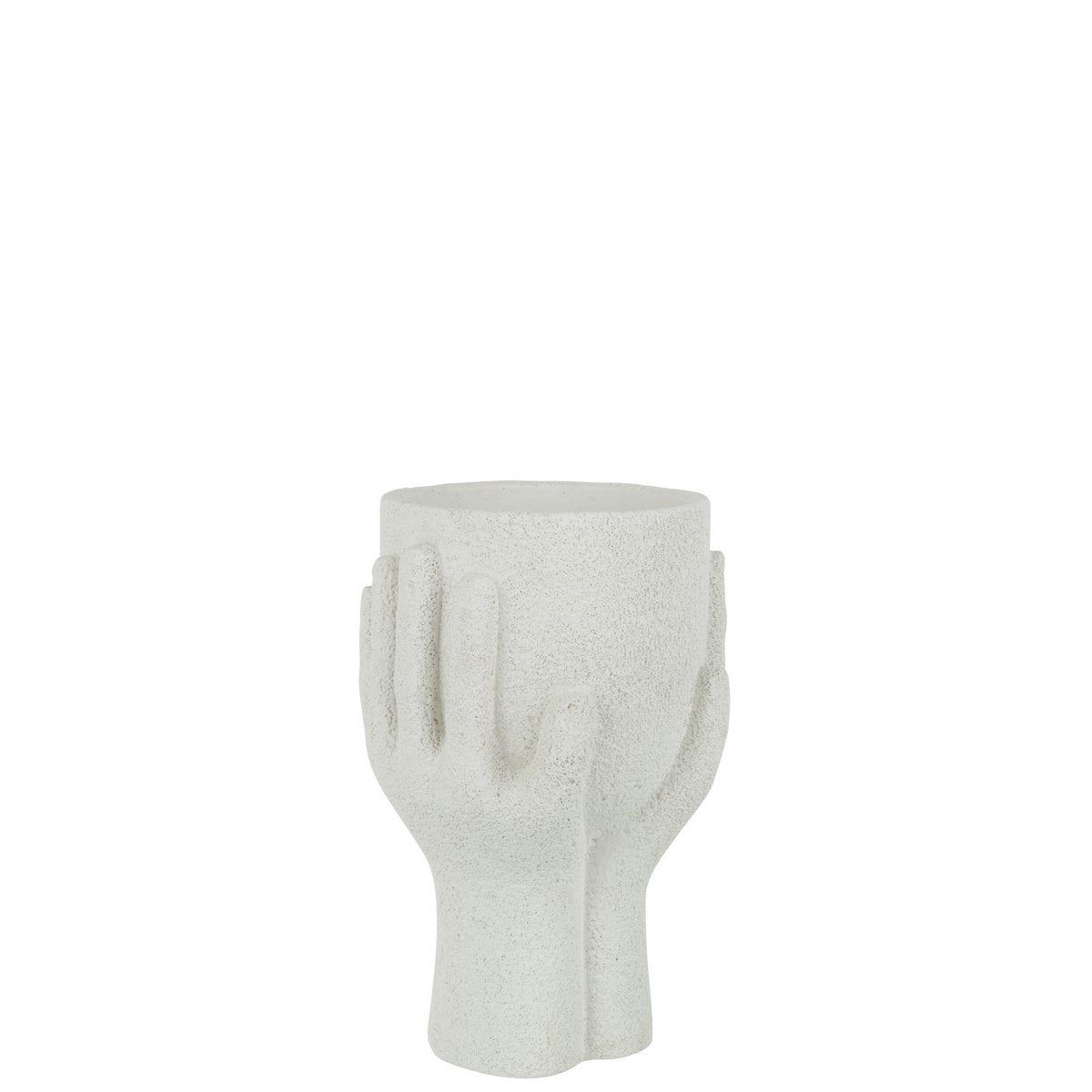 Vase J-Line Flowerpot Hands en ciment blanc, vue latérale