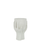 Vase J-Line Flowerpot Hands en ciment blanc, vue latérale