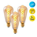 Lampe LED "Dilly" Version E27 3 set, 4 watts, Ø 6,4 cm, en métal et en verre, ambre