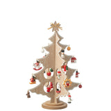 Détail du sapin de Noël J-Line en bois naturel avec figurines - ambiance festive