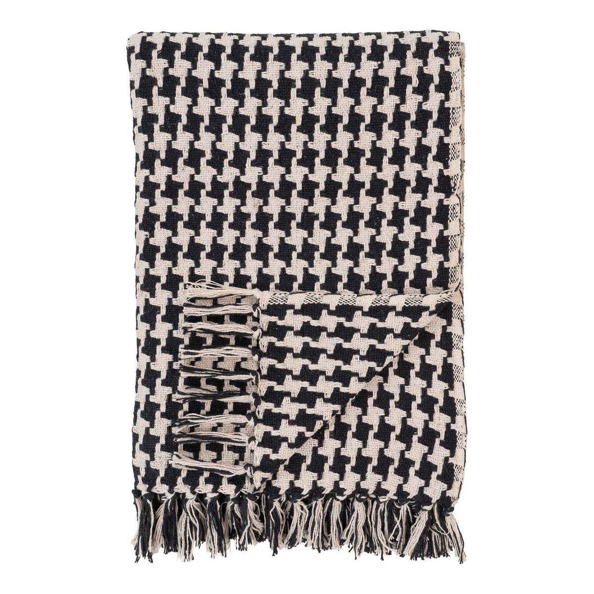 Plaid noir et beige en coton recyclé sur canapé