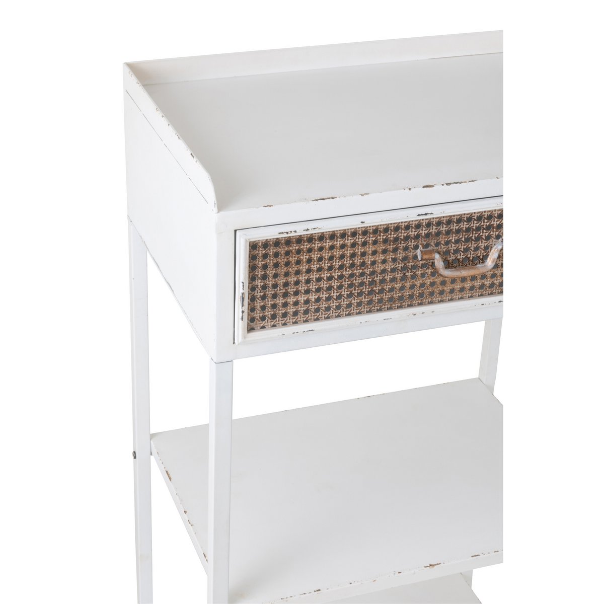 Détail de la finition en métal blanc de l'étagère J-Line