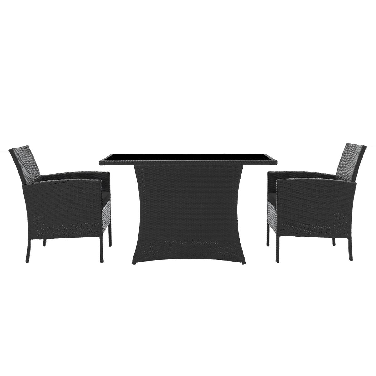 Salon de jardin en rotin noir avec table en verre
