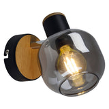 Verre en verre "Fumoso", lampe murale en noir et verre fumé en noir, et nature, avec socket E14, pour salle à manger, salon, couloir ou bureau, lampe pour le salon, la salle à manger, le couloir ou le couloir 16 x 14 cm