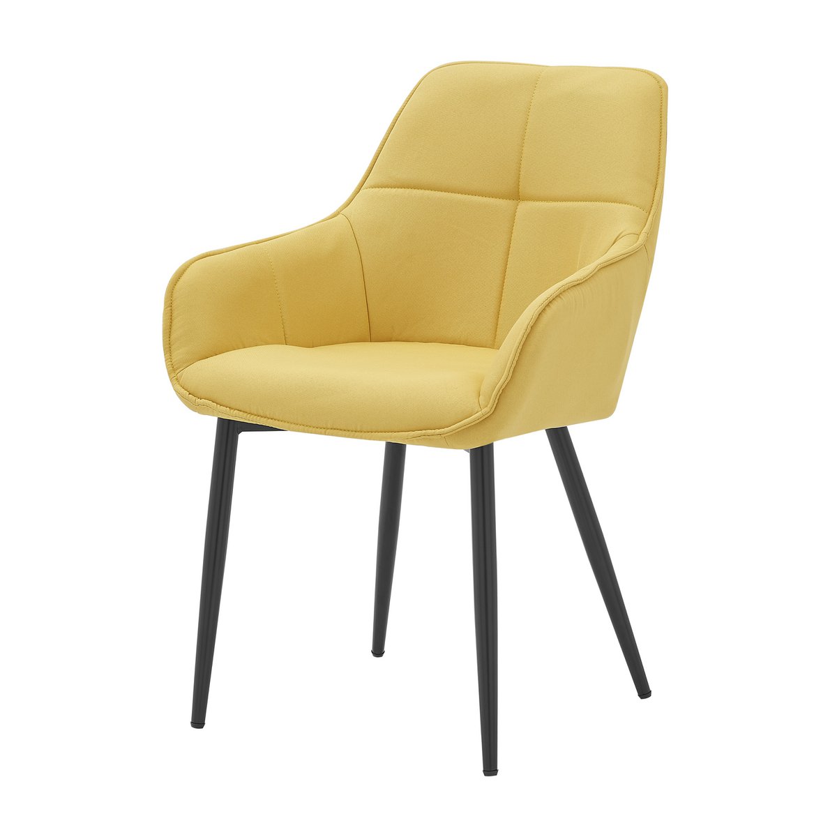 Détail du tissu en lin jaune et du dossier matelassé
