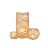 Vase mosaïque rond en verre orange de 29 cm - En situation avec fleurs