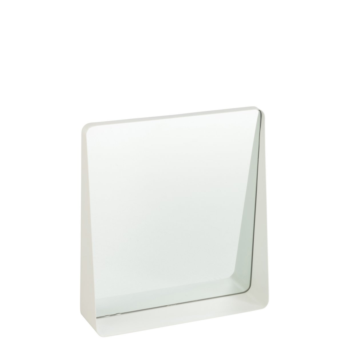 Miroir carré J-Line blanc avec cadre en métal et surface en verre, 38x41 cm