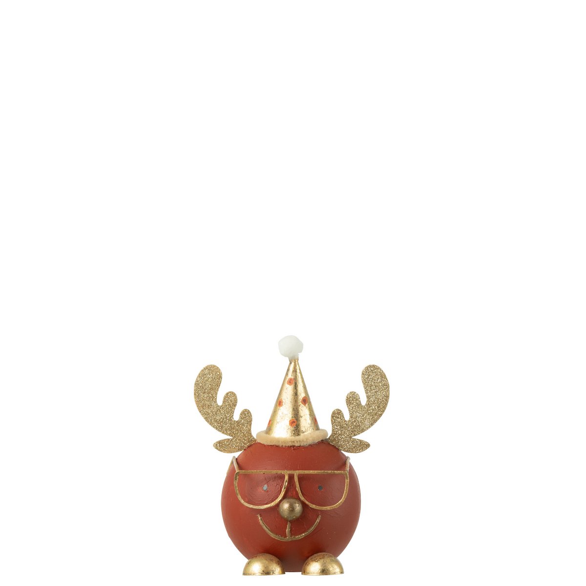 Figurine J-Line renne tête ronde en métal rouille/or avec lunettes - vue 1