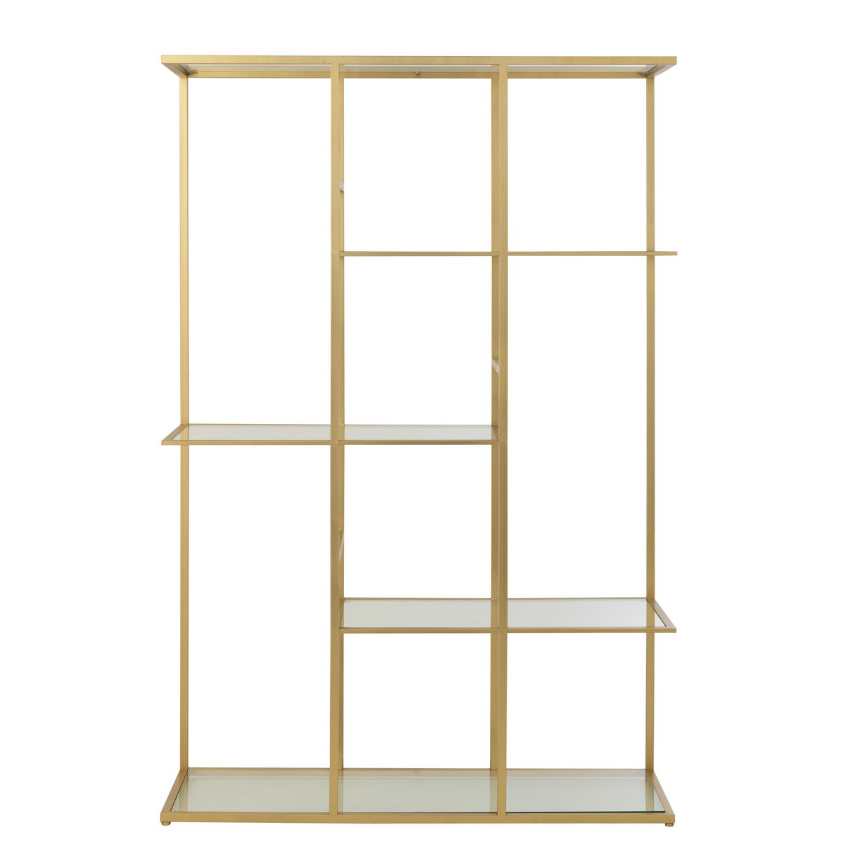 Étagère J-Line en fer et verre doré, vue de face