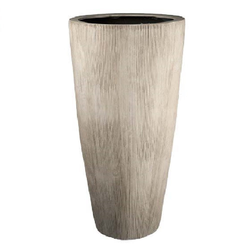 Cache-pot beige à rayures en grès