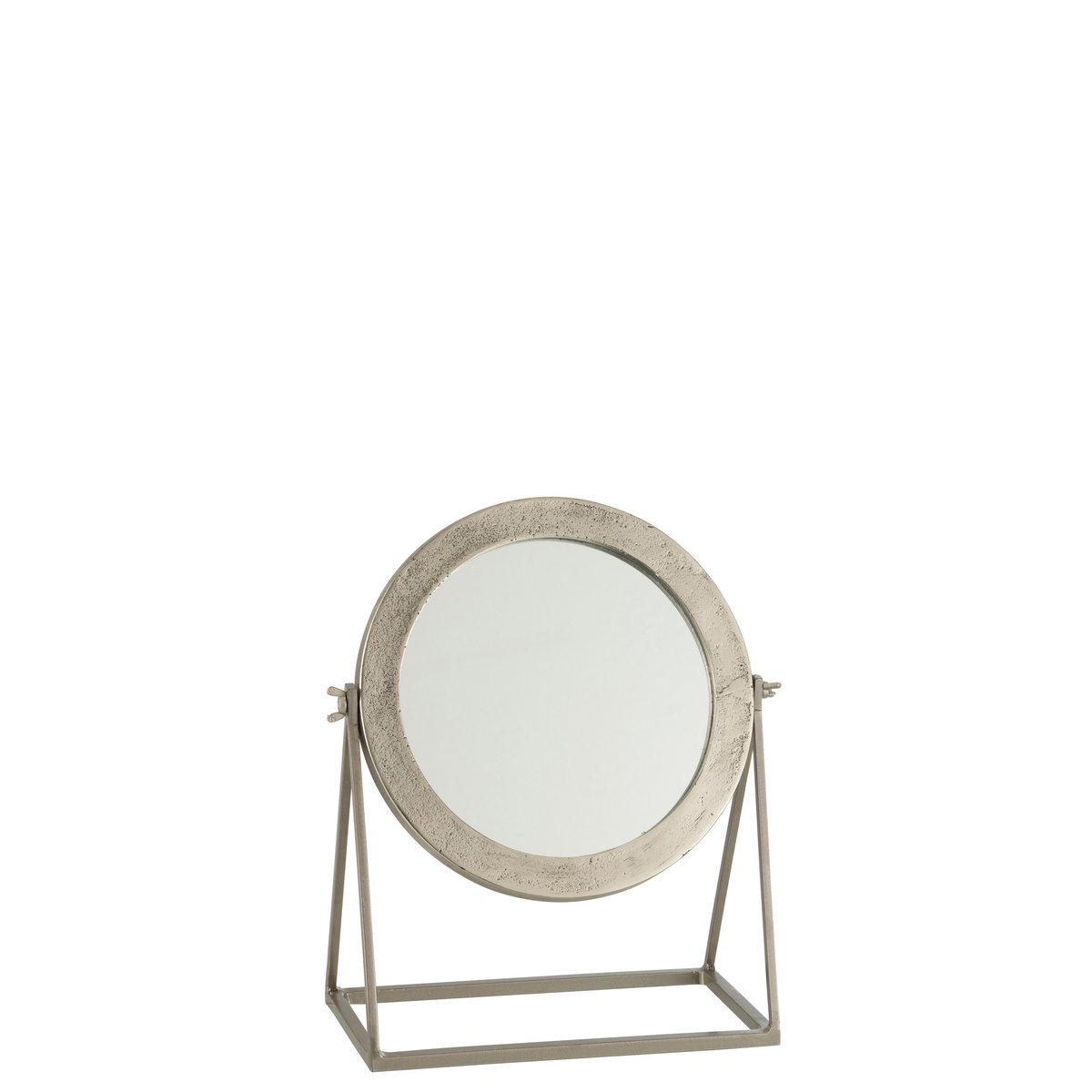 Miroir sur pied J-Line en métal argenté, dimensions 35x30 cm, design moderne