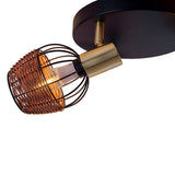 Plafond 3 "Corbis" Rondel, tache métallique en noir, avec or et rotin, avec douille E14, pour salle à manger, salon, couloir ou bureau, éclairage pour le salon, la salle à manger ou le bureau, 38 cm de diamètre de diamètre