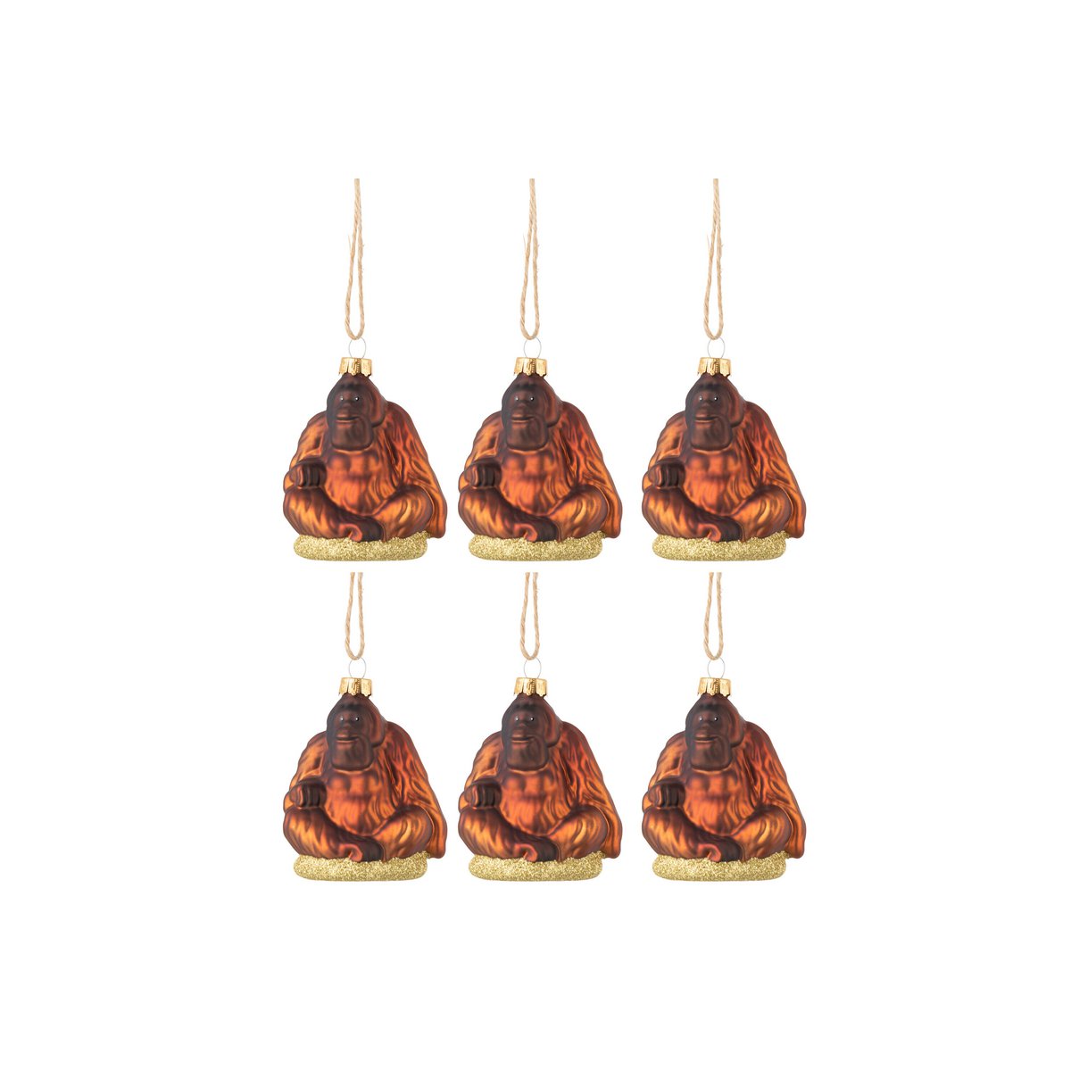 Suspension de Noël Gorilla en verre marron par J-Line, vue de face